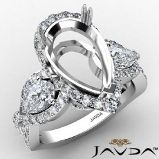 3 Stone Cross Shank Pear Semi Mount Diamond Engagement Ring 1.96Ct 14K W Gold
