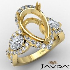 3 Stone Cross Shank Pear Semi Mount Diamond Engagement Ring  14k Gold Yellow (1.96Ct. tw.)