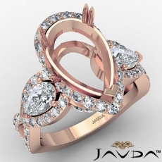 3 Stone Cross Shank Pear Semi Mount Diamond Engagement Ring  14k Rose Gold (1.96Ct. tw.)