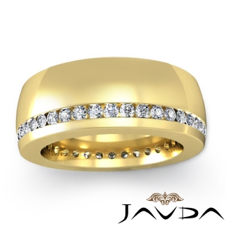 Round Diamond Channel Mens Eternity Wedding Band 14k Gold Yellow 8.5mm Ring 1Ct