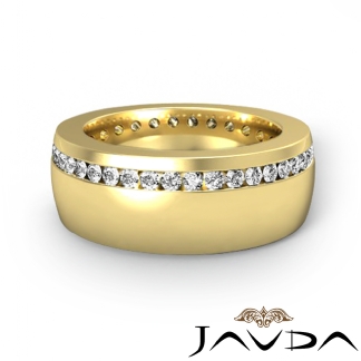 Round Diamond Channel Mens Eternity Wedding Band 14k Gold Yellow 8.5mm Ring 1Ct