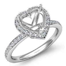 1.0 Ct Diamond Engagement Heart Ring 14K White Gold Halo Semi Mount