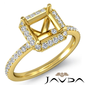 1Ct Diamond Engagement Asscher Cut Ring 18k Gold Yellow Halo Setting Semi Mount
