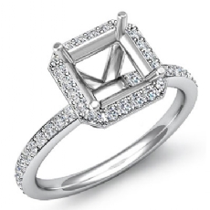 1.0Ct Diamond Engagement Asscher Cut Ring 14K White Gold Halo Setting Semi Mount