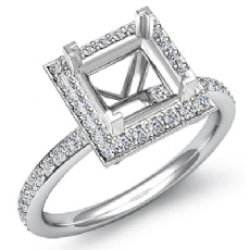 1Ct Diamond Engagement Ring Princess Cut Semi Mount 14K White Gold Halo Setting