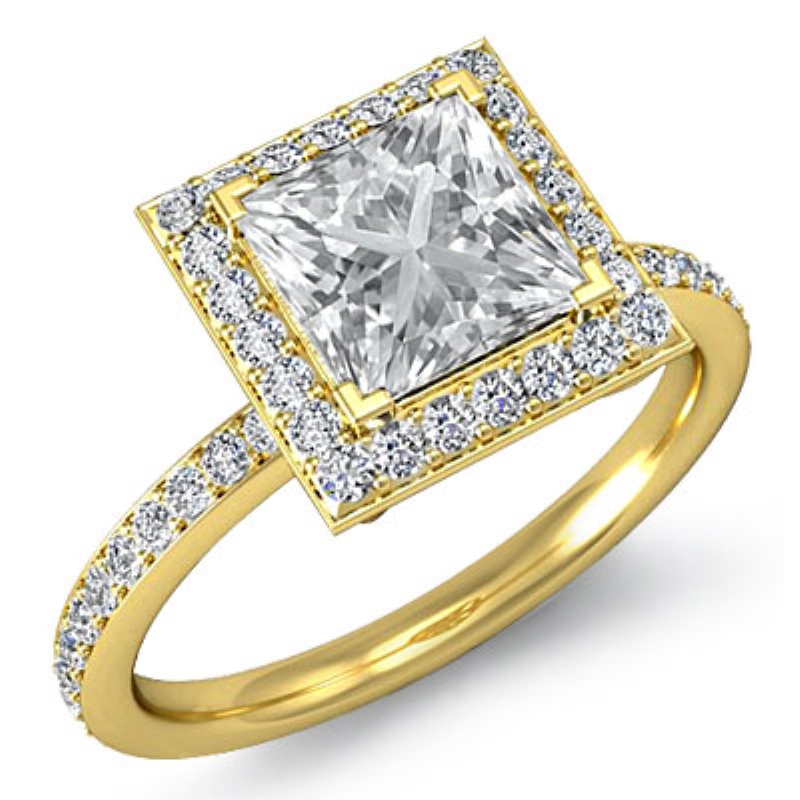 Halo Micro Pave Set Eternity diamond Ring 14k Gold Yellow