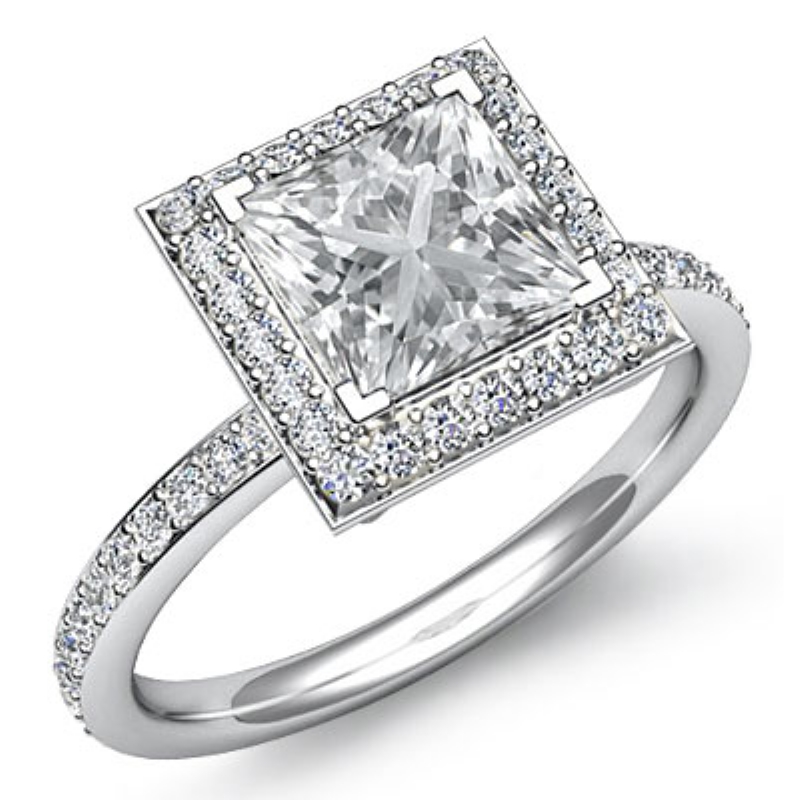 Halo Micro Pave Set Eternity diamond Ring 14k Gold White