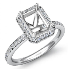 1Ct Emerald Shape Diamond Engagement Halo Setting Ring Semi Mount 14K White Gold