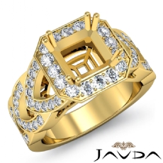 Diamond Engagement Halo Pave Setting 18k Gold Yellow Asscher Semi Mount Ring  (1.3Ct. tw.)