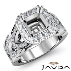 Diamond Engagement Halo Pave Setting 14K W Gold Asscher Semi Mount Ring 1.30Ct