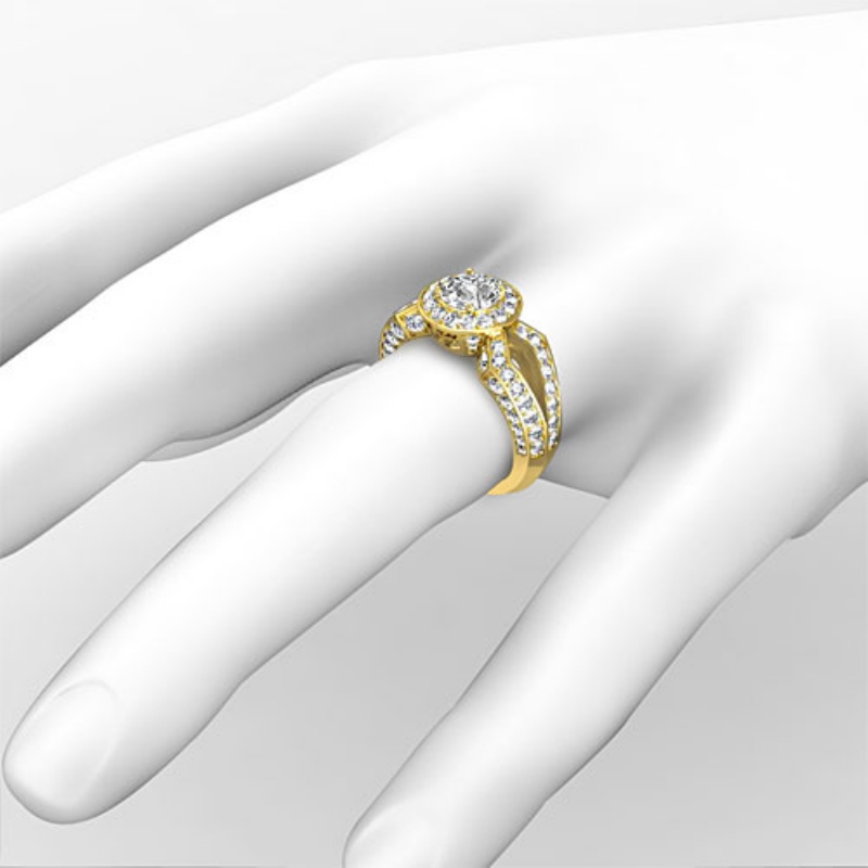 Split Shank Halo Pave Set diamond  18k Gold Yellow