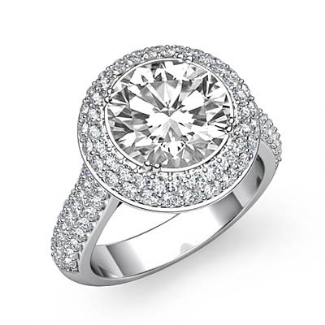 Diamond Engagement Ring Halo Pave Setting 14k White Gold Round Semi Mount 1.5Ct