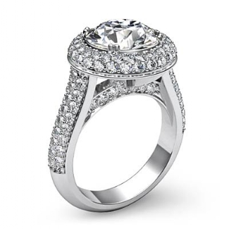 Diamond Engagement Ring Halo Pave Setting 14k White Gold Round Semi Mount 1.5Ct
