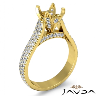Halo Pave Setting Diamond Engagement Round Semi Mount Ring 14k Gold Yellow 1.45Ct