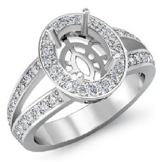 0.55 CT Diamond Engagement Halo Pave Ring Oval Semi Mount 14K W Gold