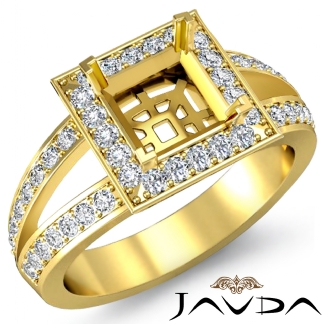 0.55Ct Diamond Engagement Ring Halo Setting 14k Gold Yellow Princess Semi Mount