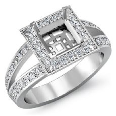 0.55C Diamond Engagement Ring Halo Setting 14k White Gold Princess Semi Mount