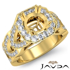 Round Semi Mount Diamond Engagement Ring Halo Pave Setting 18k Gold Yellow  (1.28Ct. tw.)
