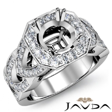 Round Semi Mount Diamond Engagement Ring Halo Pave Setting 14K W Gold 1.28Ct