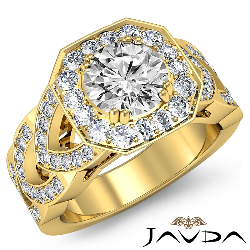 Halo Pave Set Filigree Shank diamond Ring 14k Gold Yellow