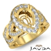Gorgeous Diamond Engagement Pear Semi Mount Ring Halo Pre-Set 18k Yellow Gold 1.29Ct - javda.com 
