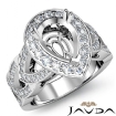 Gorgeous Diamond Engagement Pear Semi Mount Ring Halo Pre-Set 18k White Gold 1.29Ct - javda.com 