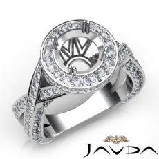 1.5 Ct Diamond Engagement Halo Pave Setting Ring Round Semi Mount 14K White Gold