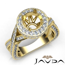 Diamond Engagement Halo Pave Setting Ring Round Semi Mount  14k Gold Yellow (1.5Ct. tw.)