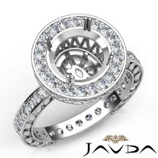 1Ct Diamond Engagement Ring Round Semi Mount 14K White Gold Halo Pave Setting
