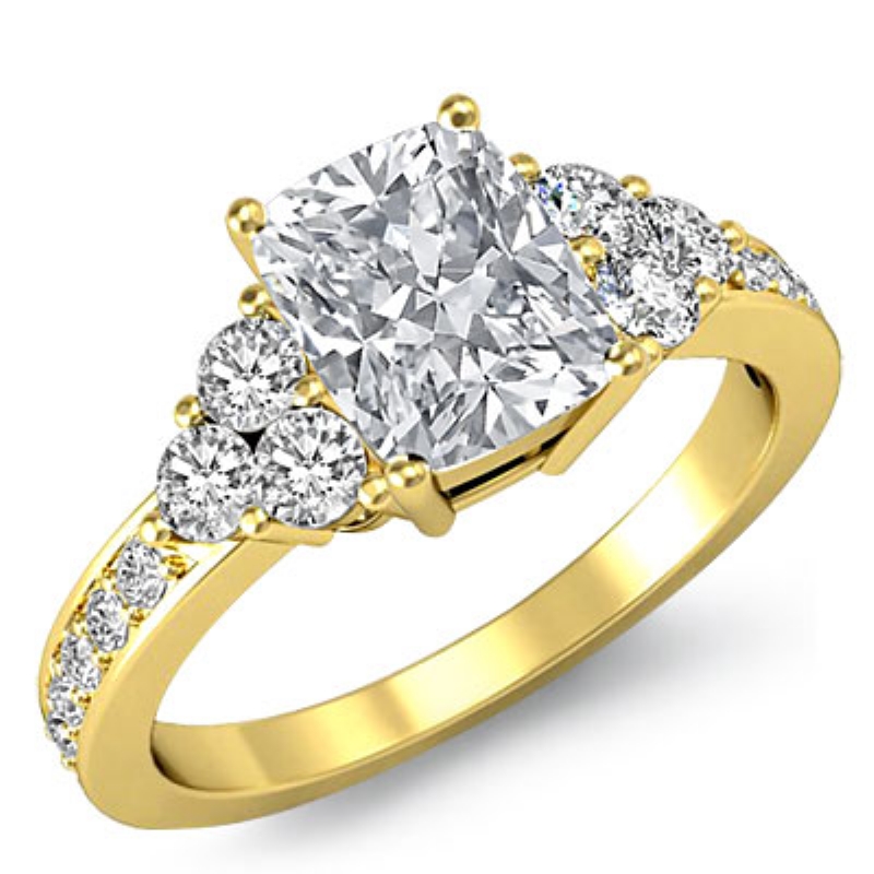 Three Stone Pave Sidestone diamond Ring 18k Gold Yellow