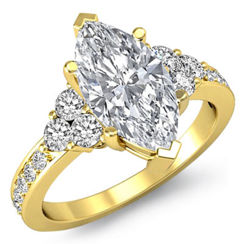 Three Stone Pave Sidestone diamond Ring 18k Gold Yellow