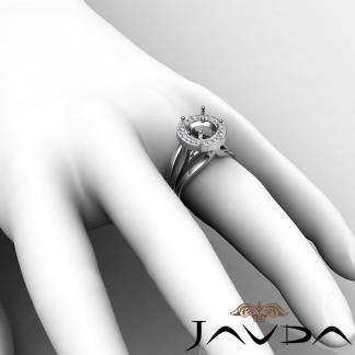 Diamond Engagement Ring Round Semi Mount Platinum 950 Halo Pave Setting 0.4Ct