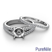 French Pave Split Shank Round Semi Mount Diamond Bridal Set Ring Platinum 950 1.1Ct - javda.com 