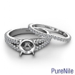 French Pave Split Shank Round Semi Mount Diamond Bridal Set Ring 18k White Gold 1.1Ct - javda.com 