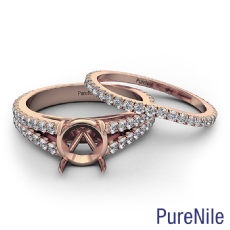French Pave Split Shank Round Semi Mount Diamond Bridal Set Ring 14k Rose Gold  (1.1Ct. tw.)