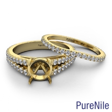 French Pave Split Shank Round Semi Mount Diamond Bridal Set Ring 14k Gold Yellow  (1.1Ct. tw.)