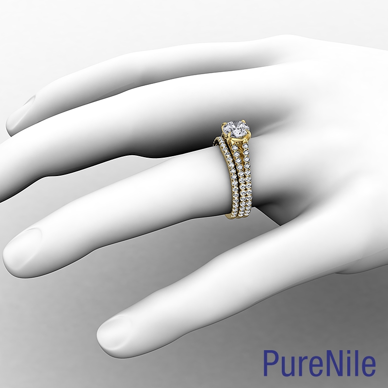 French Split Band Bridal Set diamond Ring 14k Gold Yellow