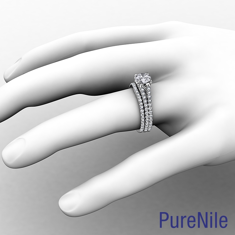 French Split Band Bridal Set diamond Ring 14k Gold White