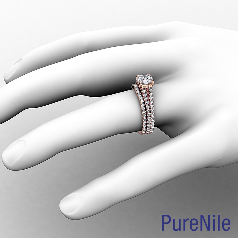 French Split Band Bridal Set diamond Ring 14k Rose Gold