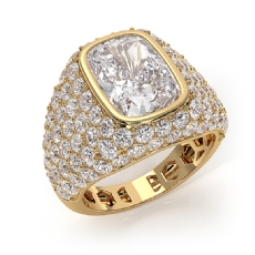 Cushion Diamond Dome Men's Cocktail Ring 14k Gold Yellow IGI Certified  (8.56Ct. tw.)
