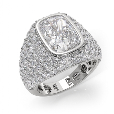 Cushion Diamond Dome Men's Cocktail Ring 14K White Gold IGI Certified 8.56ctw