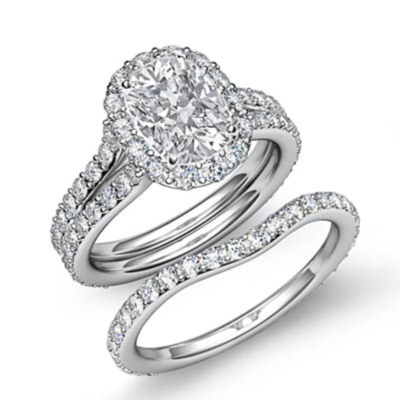 Halo Pave Wedding Set diamond Ring 14k Gold White