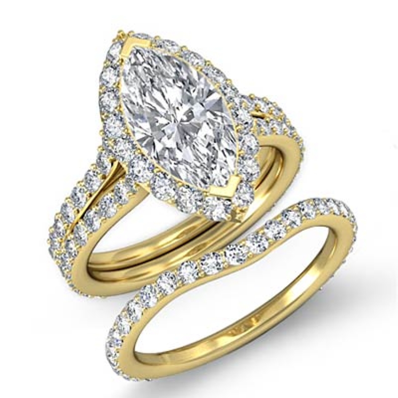 Split Shank Halo Bridal Sets diamond Ring 14k Gold Yellow