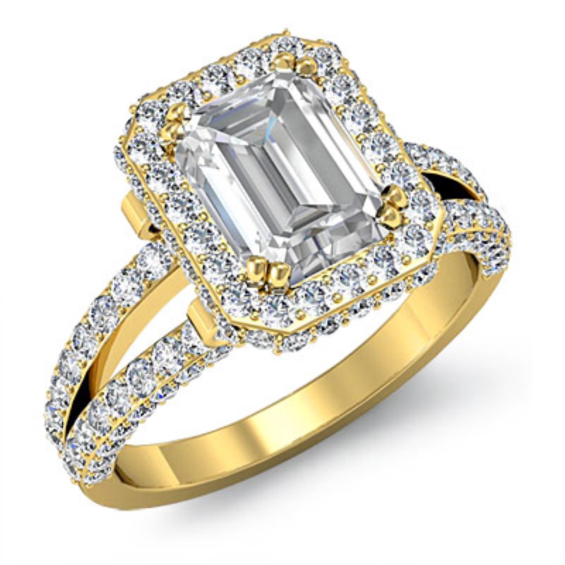 Split-Shank Pave Circa Halo diamond Ring 14k Gold Yellow