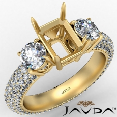 Three 3 Stone Emerald Diamond Engagement Ring 14k Gold Yellow Semi Mount  (2.64Ct. tw.)