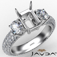 Three 3 Stone Emerald Diamond Engagement Ring 14k White Gold Semi Mount 2.6 Ctw.