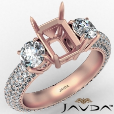 Three 3 Stone Emerald Diamond Engagement Ring 14k Rose Gold Semi Mount  (2.64Ct. tw.)