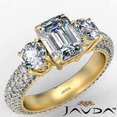Three Stone Eternity Shank diamond Ring 14k Gold Yellow