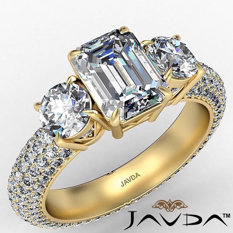 Three Stone Eternity Shank diamond Ring 18k Gold Yellow