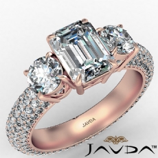 Micro Pave Set Three Stone diamond Ring 14k Rose Gold